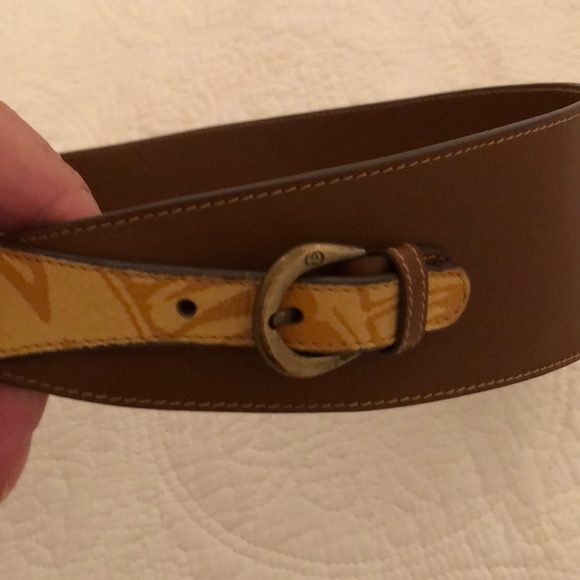 GUCCI cognac and gold thick belt, palm tree design